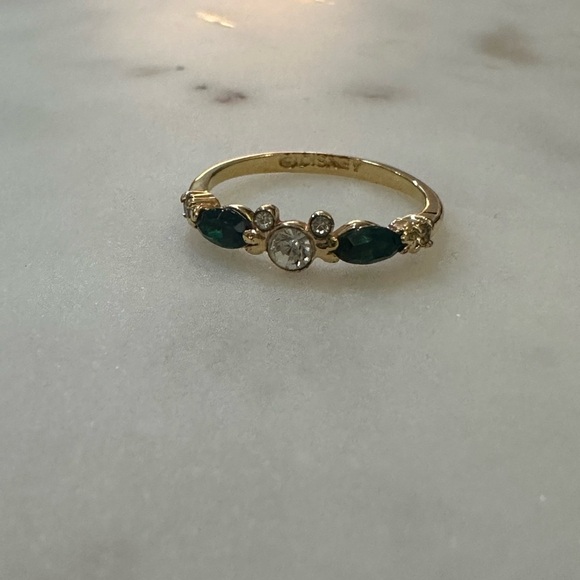 Disney Mickey Mouse Gold Tone Ring with Emerald Green and Clear Stones - Picture 2 of 3